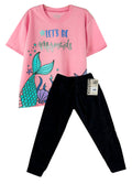 CONJUNTO NINA CAMISETA MERMAID OVERSIZE ROSADO/ JOGGER BURDA NEGRO