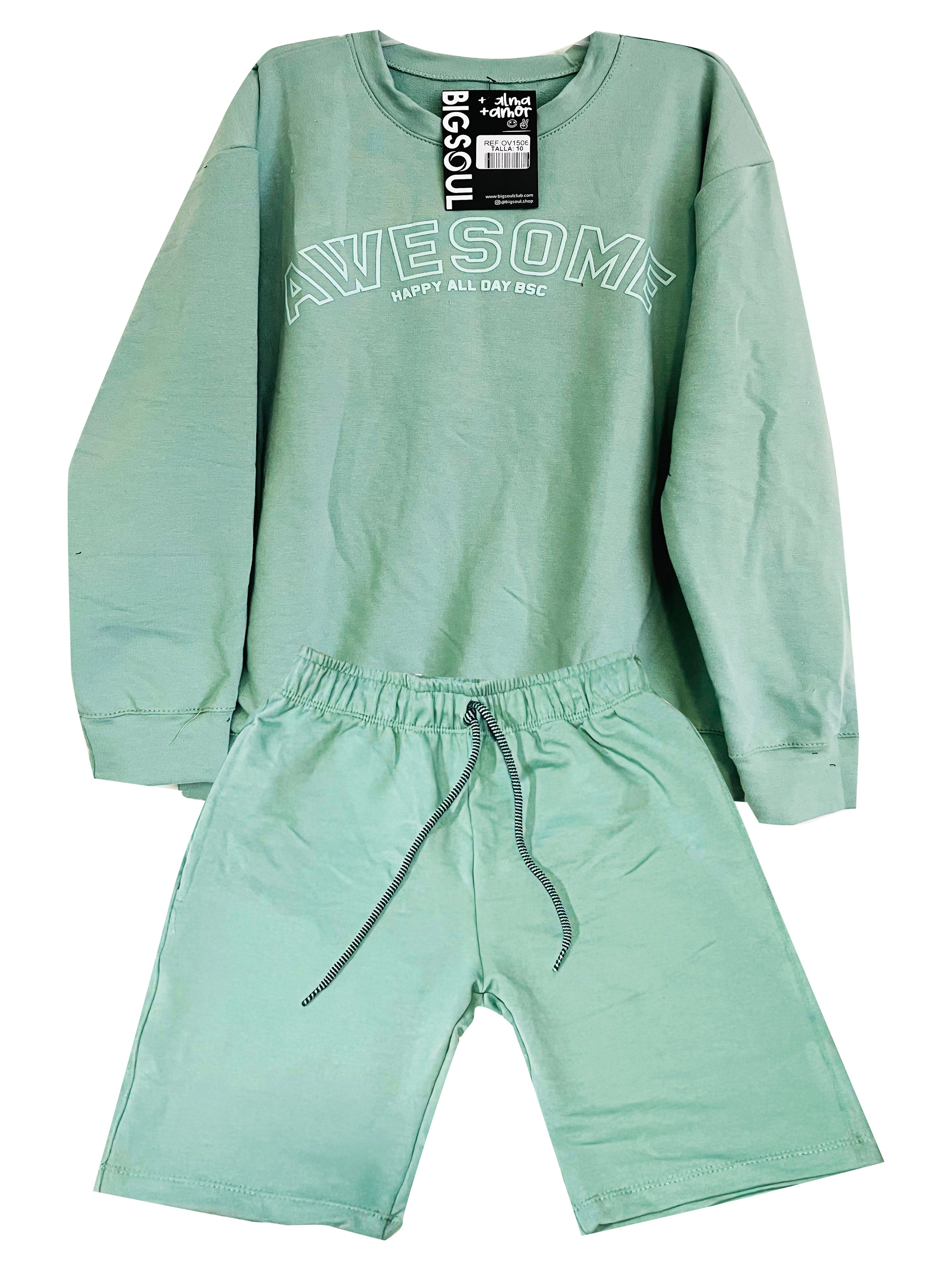 OV1506 BUSO OVER SIZE VERDE SECO/ BERMUDA VERDE SECO