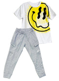 OV1512  CONJUNTO CAMISETA OVER SIZE BLANCO/ JOGGER GRIS JASPE