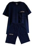 OV1531 CONJUNTO UNICOLOR OVER SIZE AZUL OCURO/ BERMUDA  AZUL OSCURO  BURDA