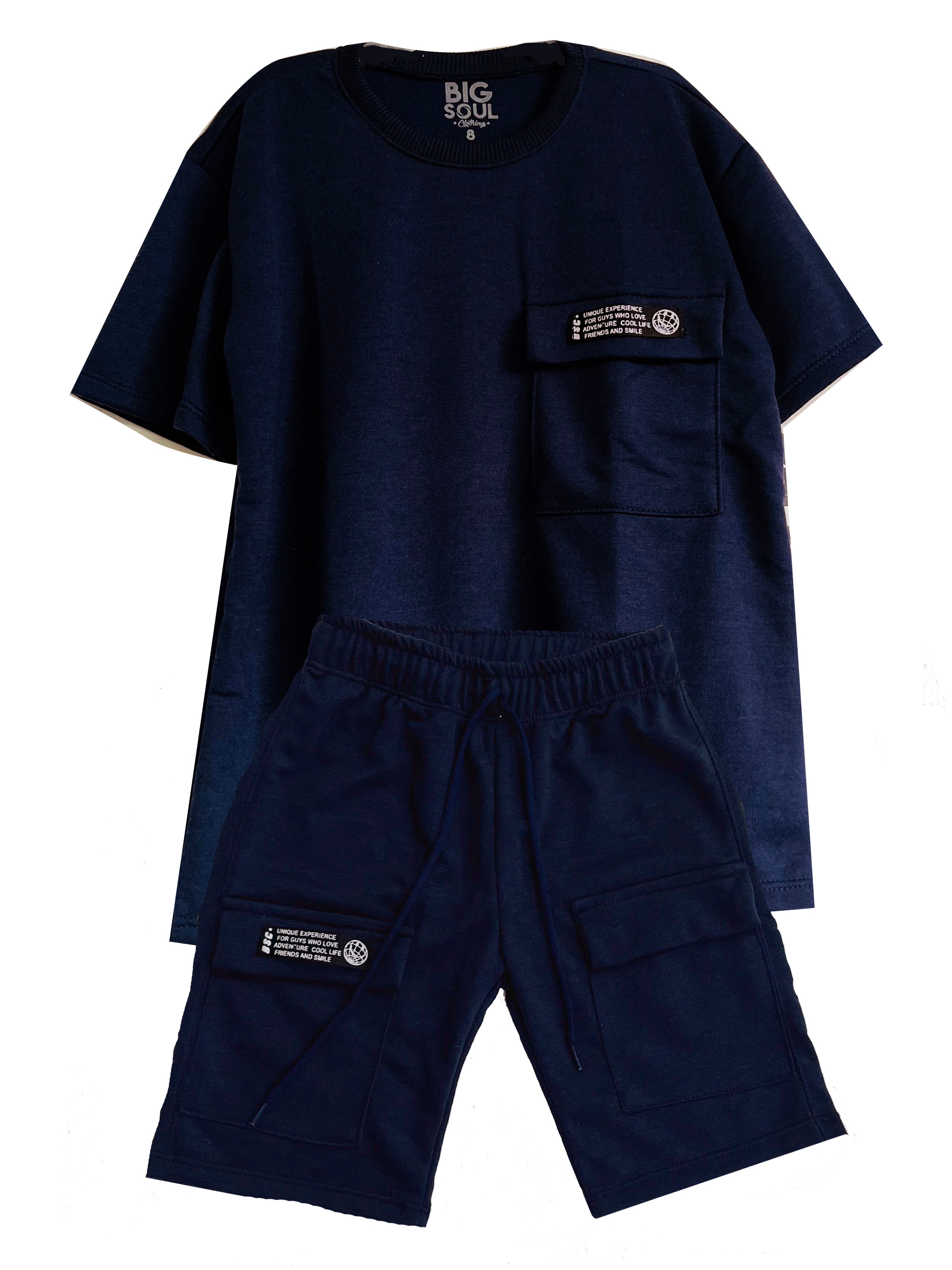 OV1531 CONJUNTO UNICOLOR OVER SIZE AZUL OCURO/ BERMUDA  AZUL OSCURO  BURDA