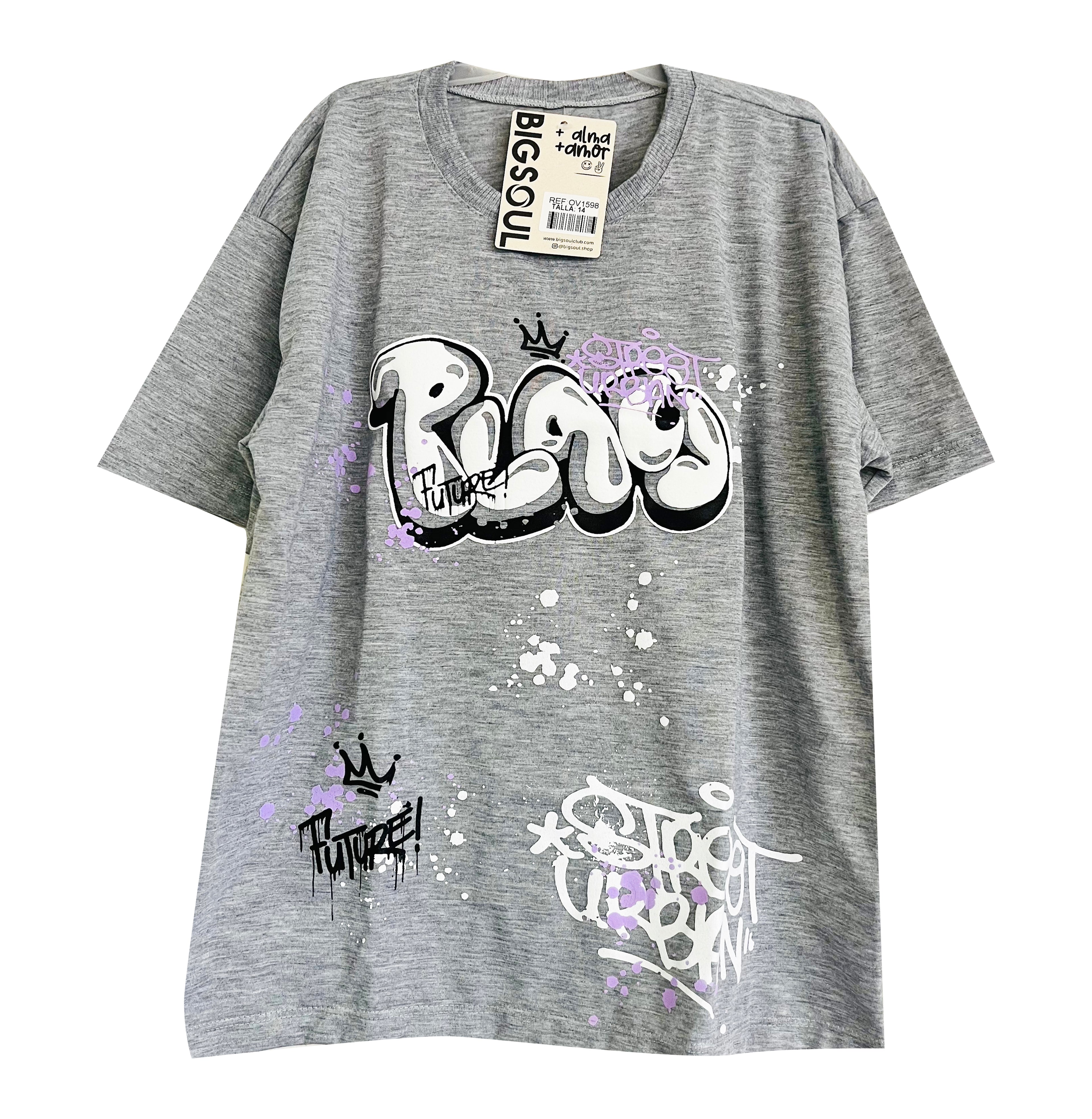 OV1598 CAMISETA PLAY OVER SIZE GRIS JASPE