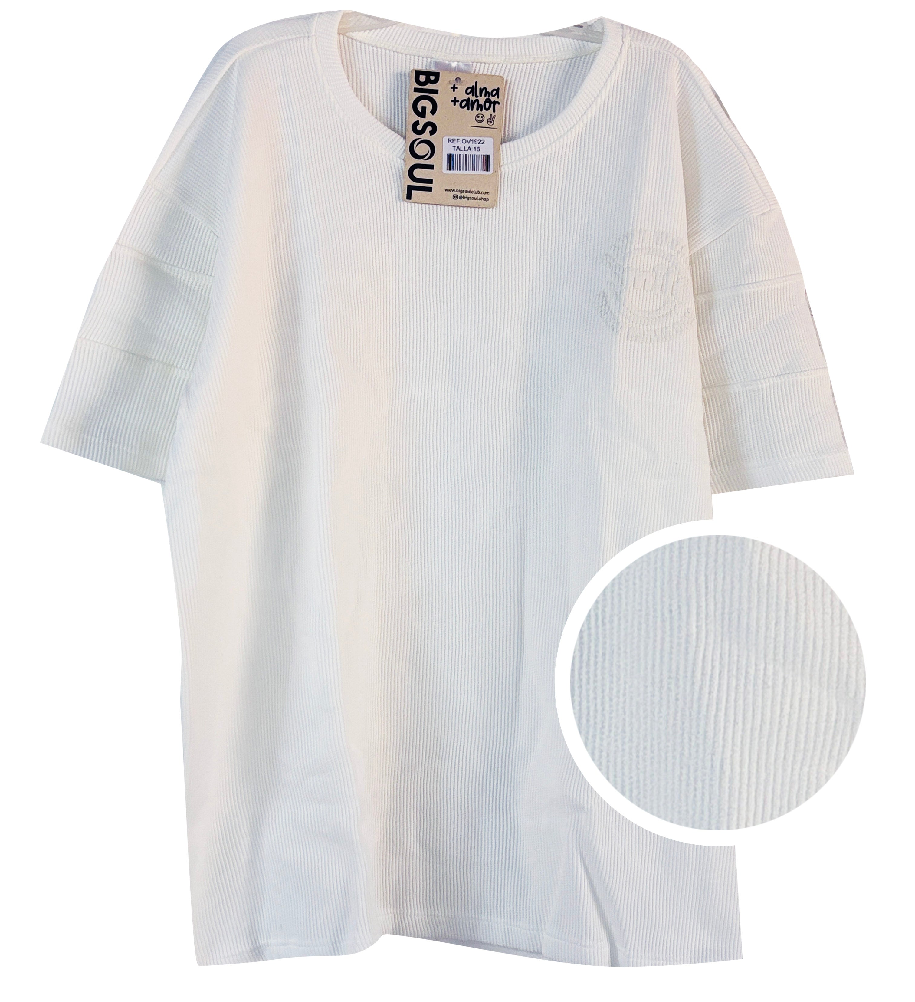 OV1922 CAMISETA OVER SIZE TELA TEXTURA COLOR BLANCO