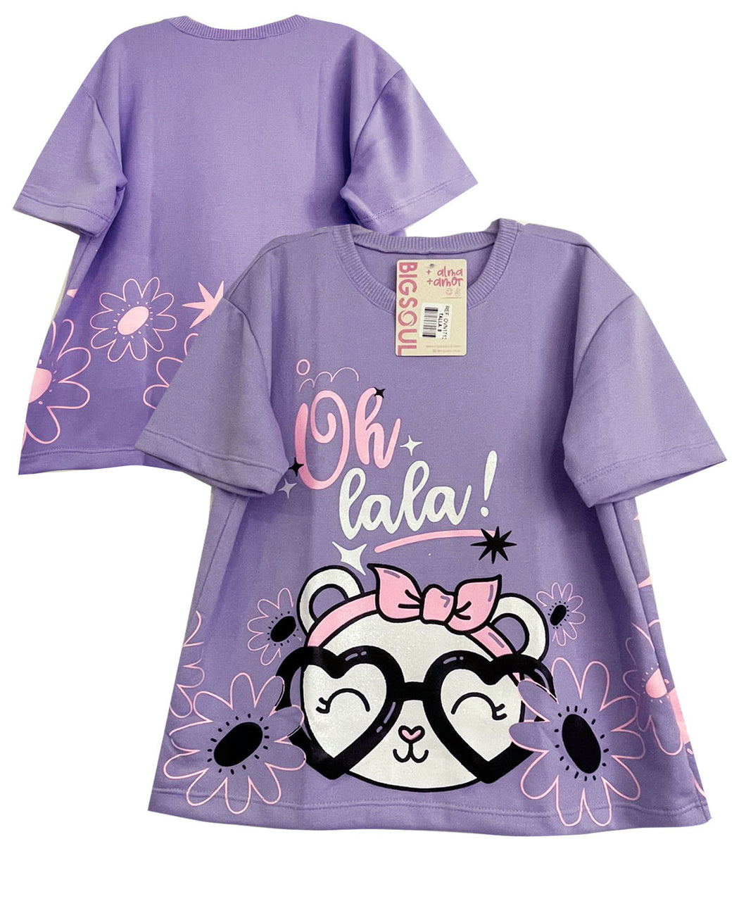 OVN1713 CAMISETA OVER SIZE NIÑA LILA