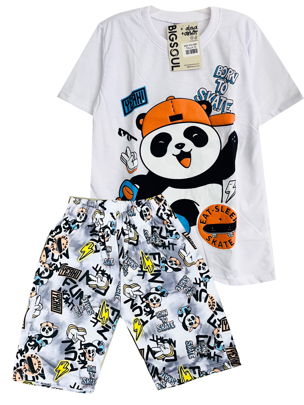 PC1691 PIJAMA CAMISETA BLANCO BERMUDA PANDAS