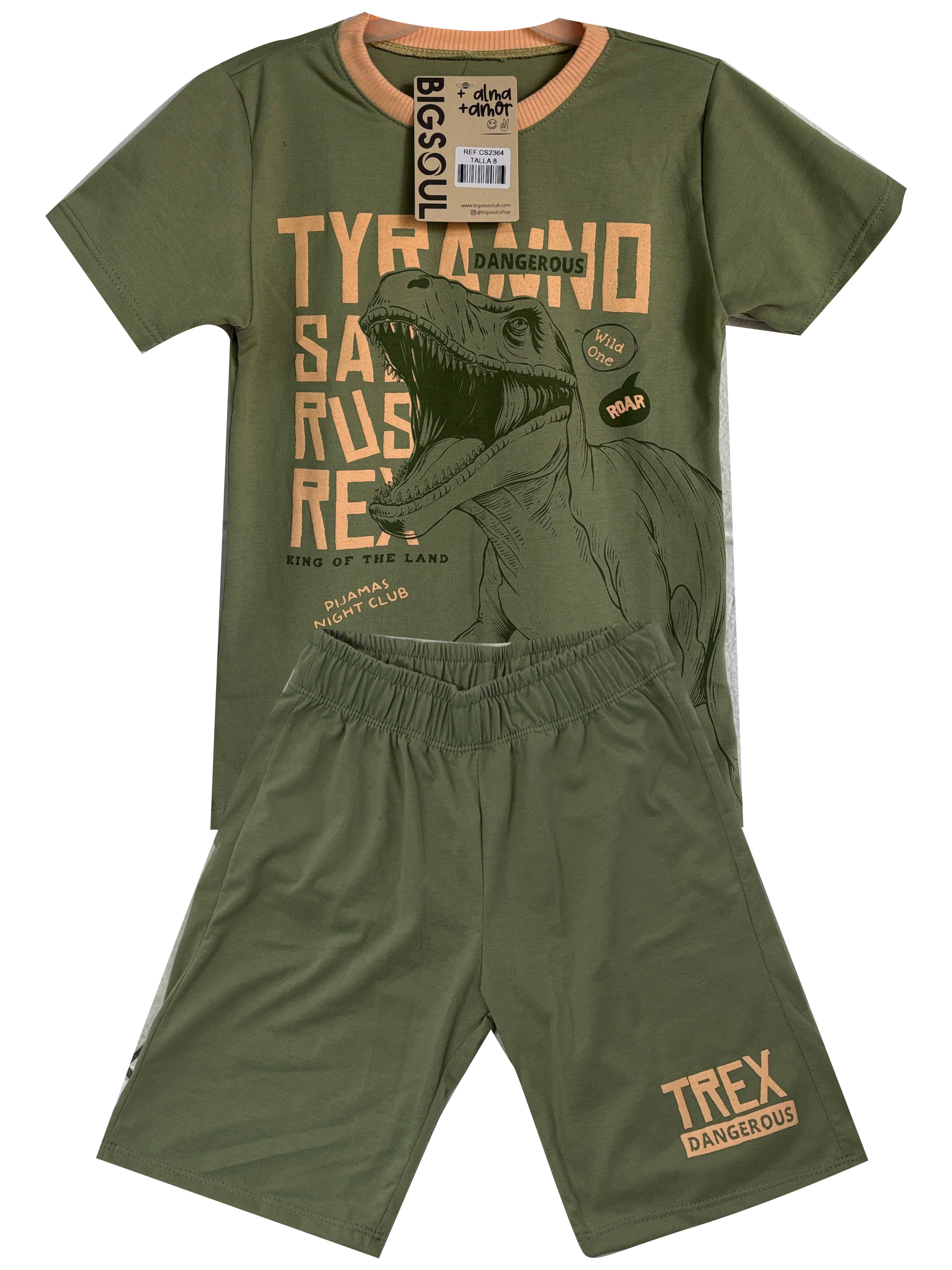 PC2901 PIJAMA ASTRONAUTA UNICOLOR /  SHORT COLOR VERDE OLIVA FRANELA