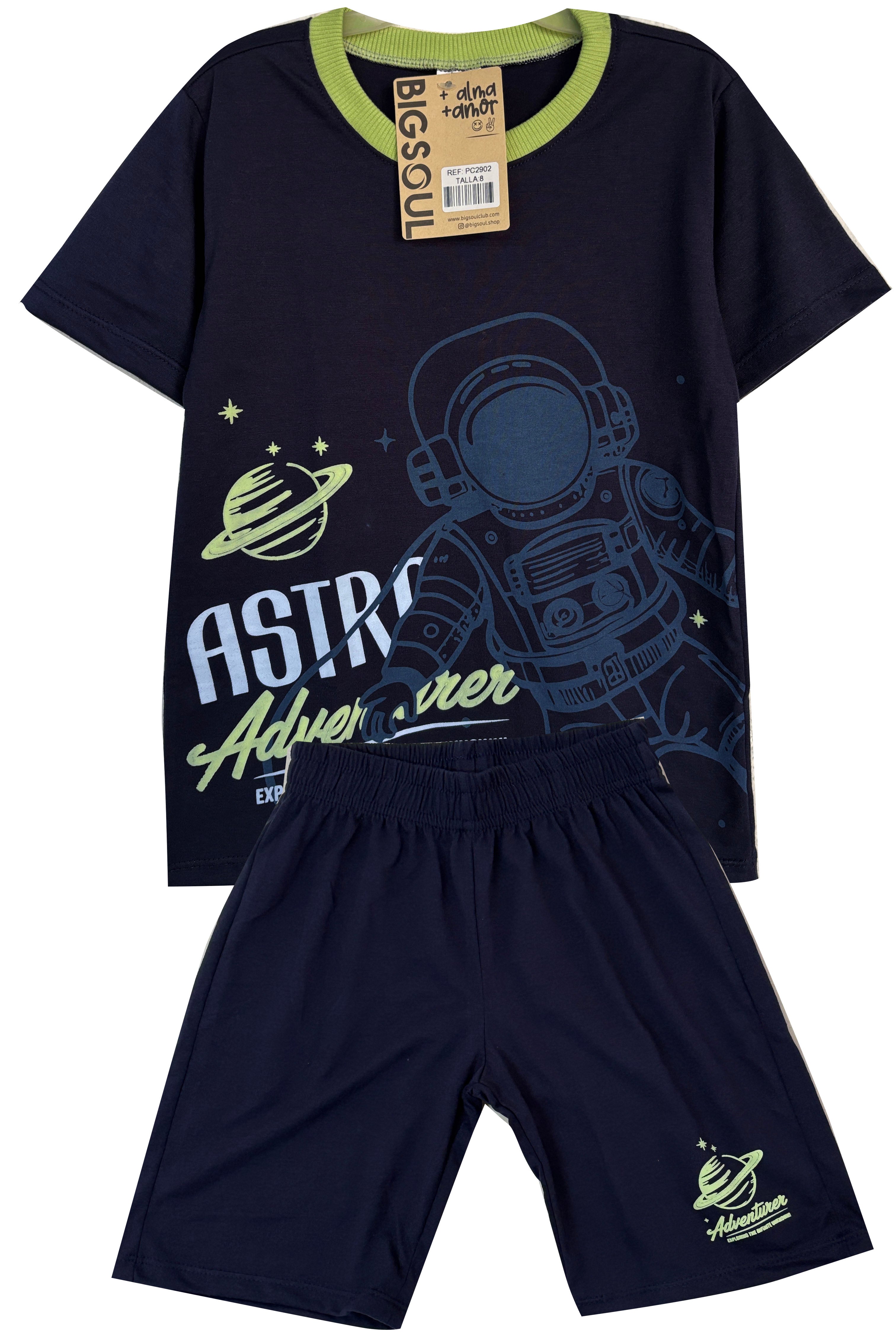 PC2902 PIJAMA ASTRONAUTA UNICOLOR /  SHORT AZUL OSCURO FRANELA