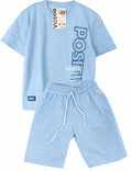 C2215 CONJUNTO UNICOLOR CAMISETA  OVER SIZE / BERMUDA AZUL CIELO