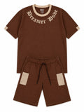 C2541 CONJUNTO UNICOLOR CON CORTES CAMISETA  OVER SIZE  / BERMUDA CAFE