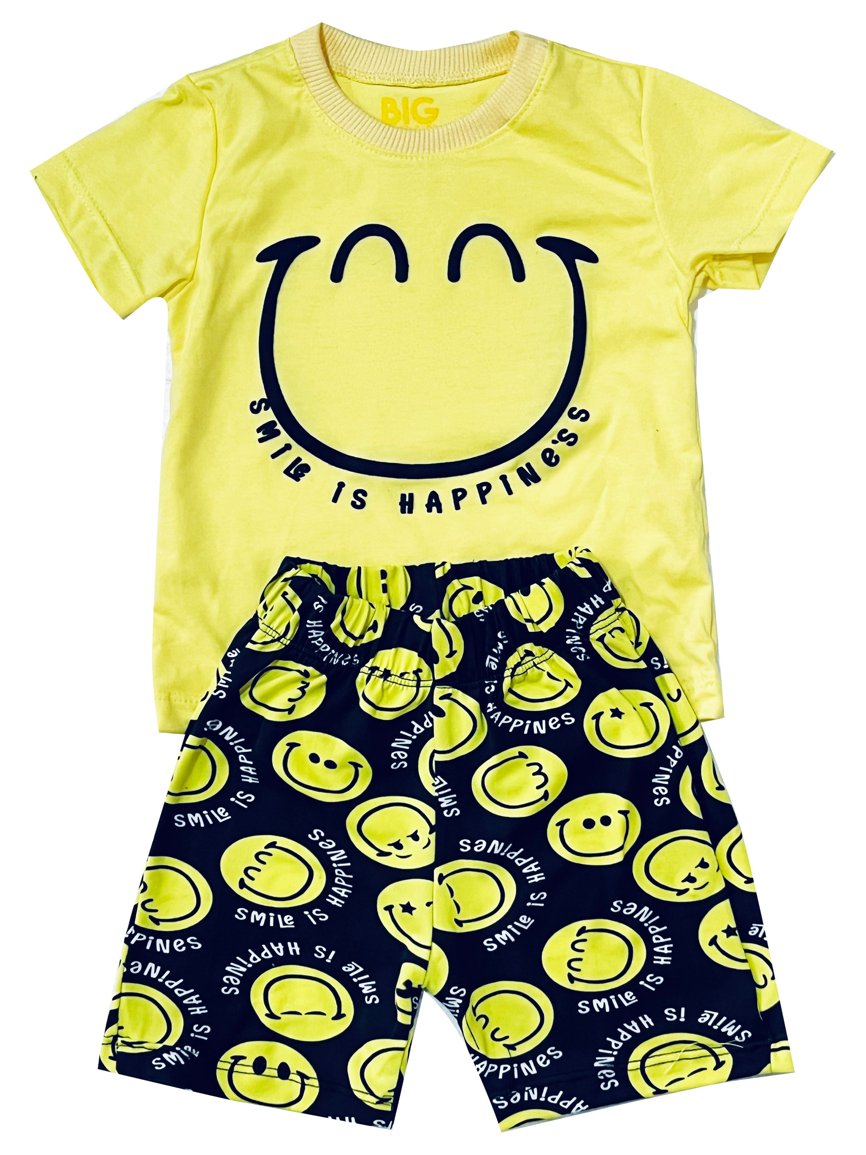 PIJAMA  BEBE CAMISETA AMARILLO/ SHORT ESTAMPADO CARITAS