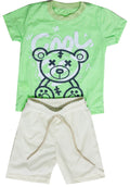 PIJAMA  COOL BOY BEBE CAMISETA VERDE MANZANA/ SHORT FRANELA MARFIL