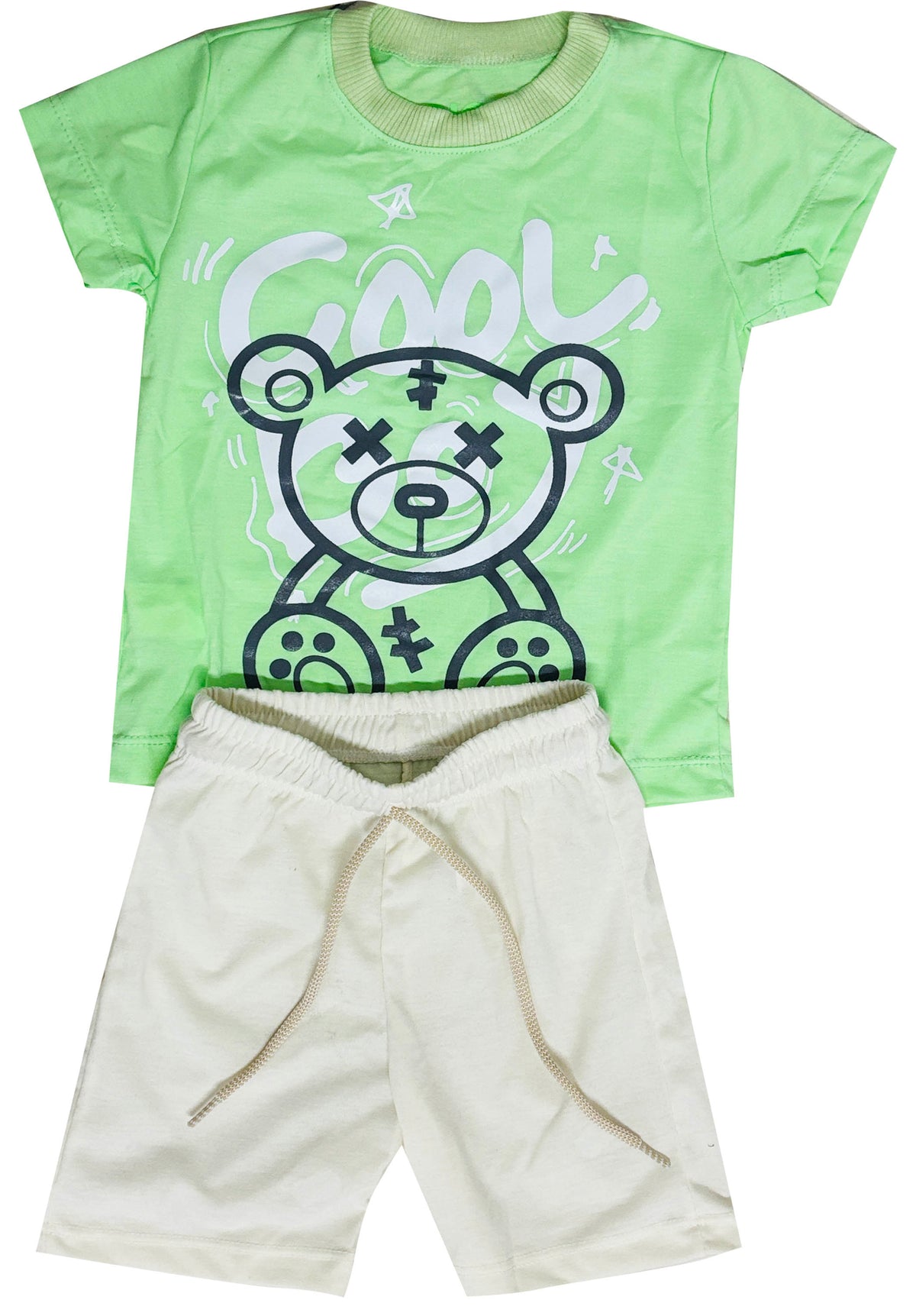 PIJAMA  COOL BOY BEBE CAMISETA VERDE MANZANA/ SHORT FRANELA MARFIL