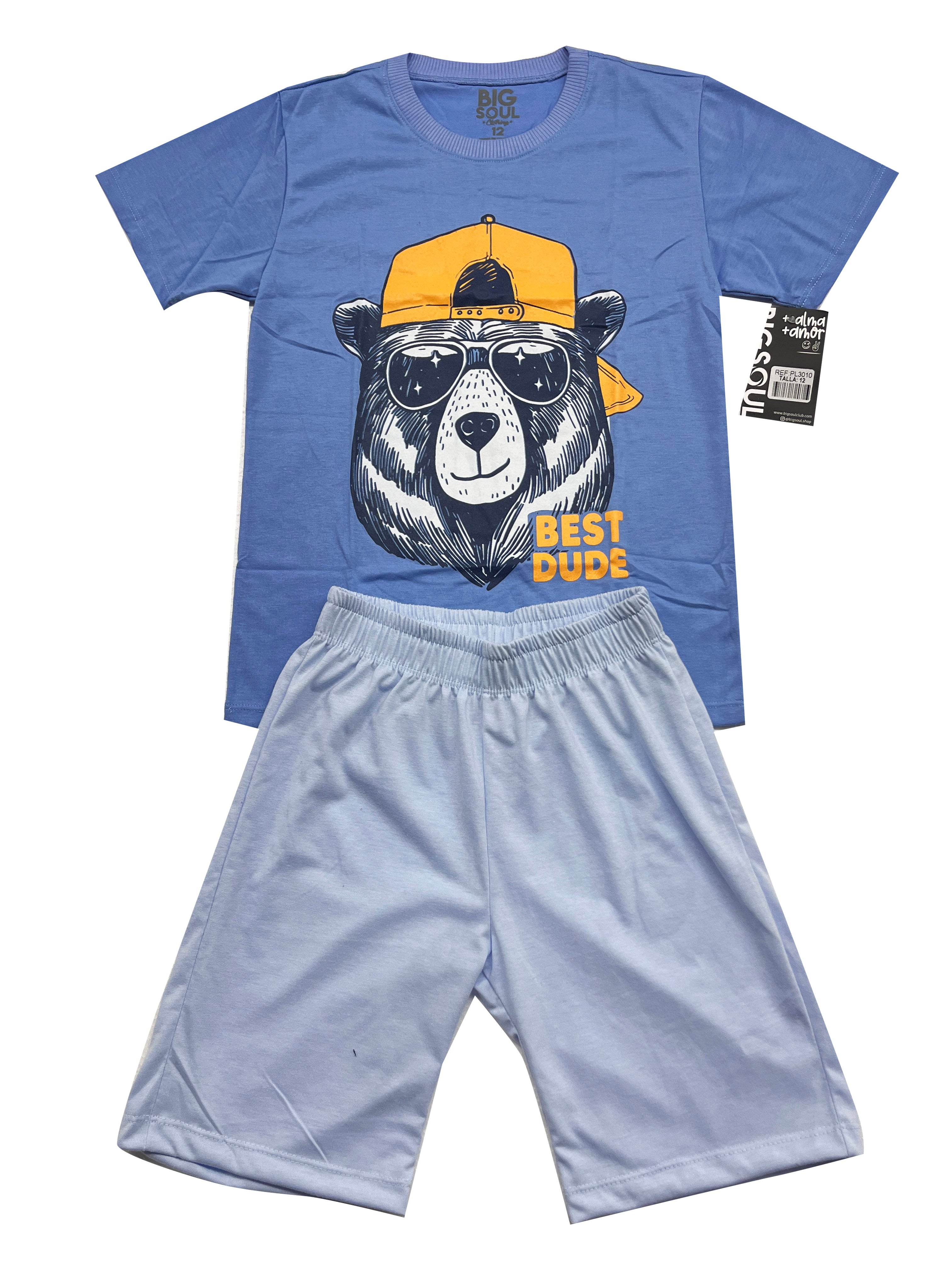 PL3010 PIJAMA CAMISETA HORTENCIA /  BERMUDA AZUL CIELO