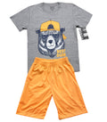 PL3010 PIJAMA CAMISETA GRIS JASPE /  BERMUDA NARANJA PASTEL