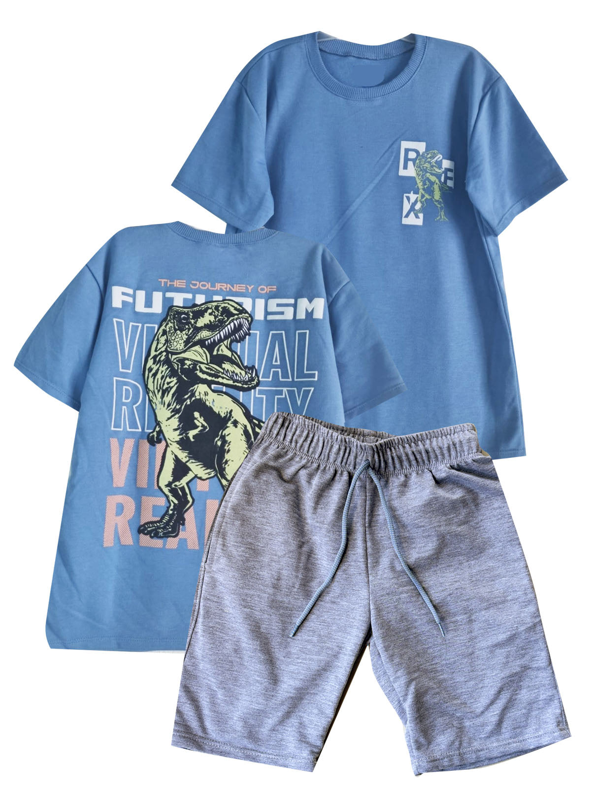 CONJUNTO T REX CAMSIETA OVER SIZE HORTENCIA/ BERMUDA JASPE