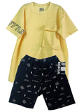 STYLE COOL CONJUNTO  CAMISETA OVER SIZE AMARILLO / BERMUDA NEGRO ESTAMPADO