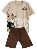 CONJUNTO  CAMISETA  TEDDY SOUL OVER SIZE KAKY / BERMUDA CAFE