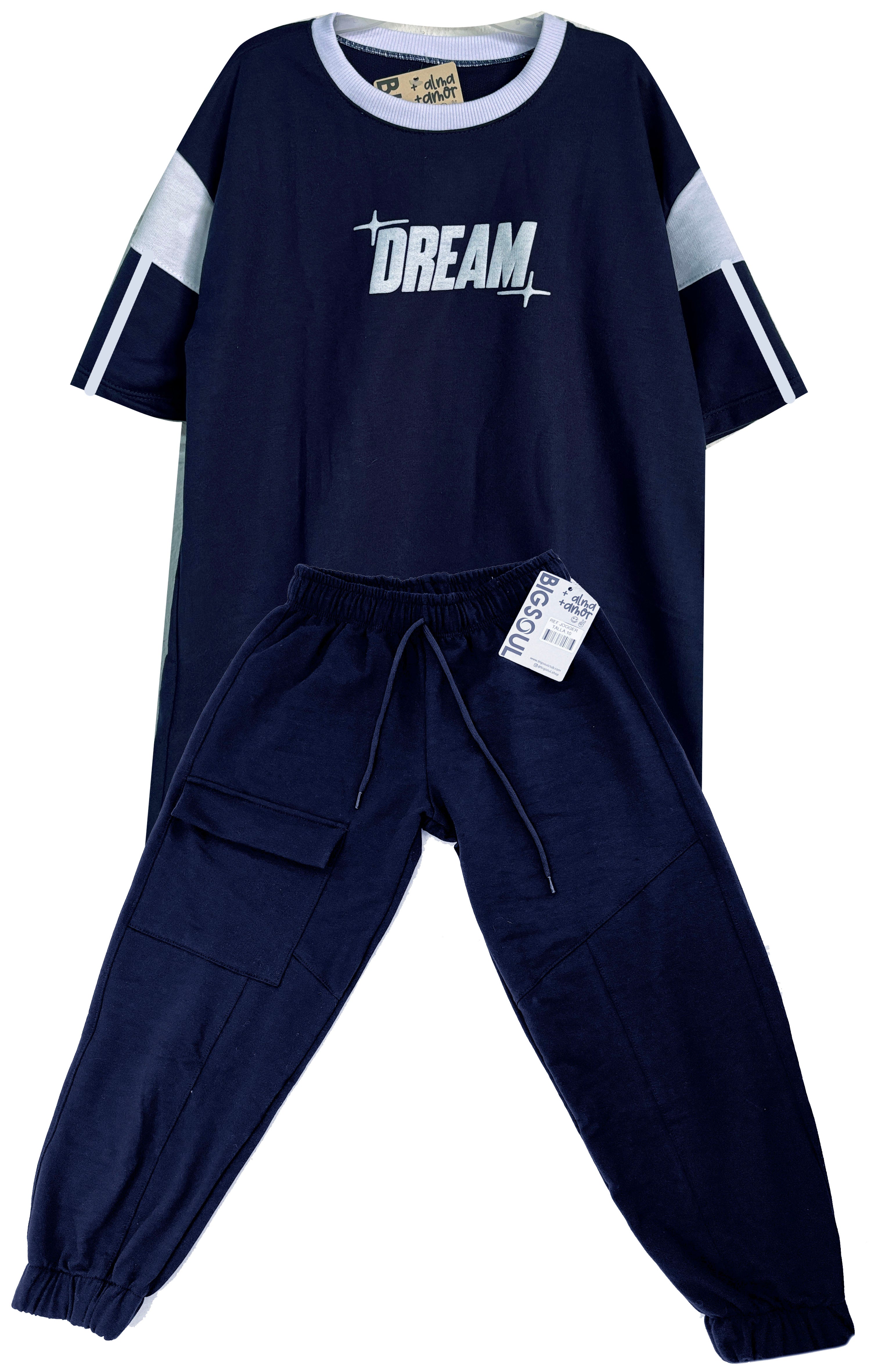 CONJUNTO CAMISETA DREAM  OVER SIZE AZUL OSCURO / JOGGERAZUL OSCURO