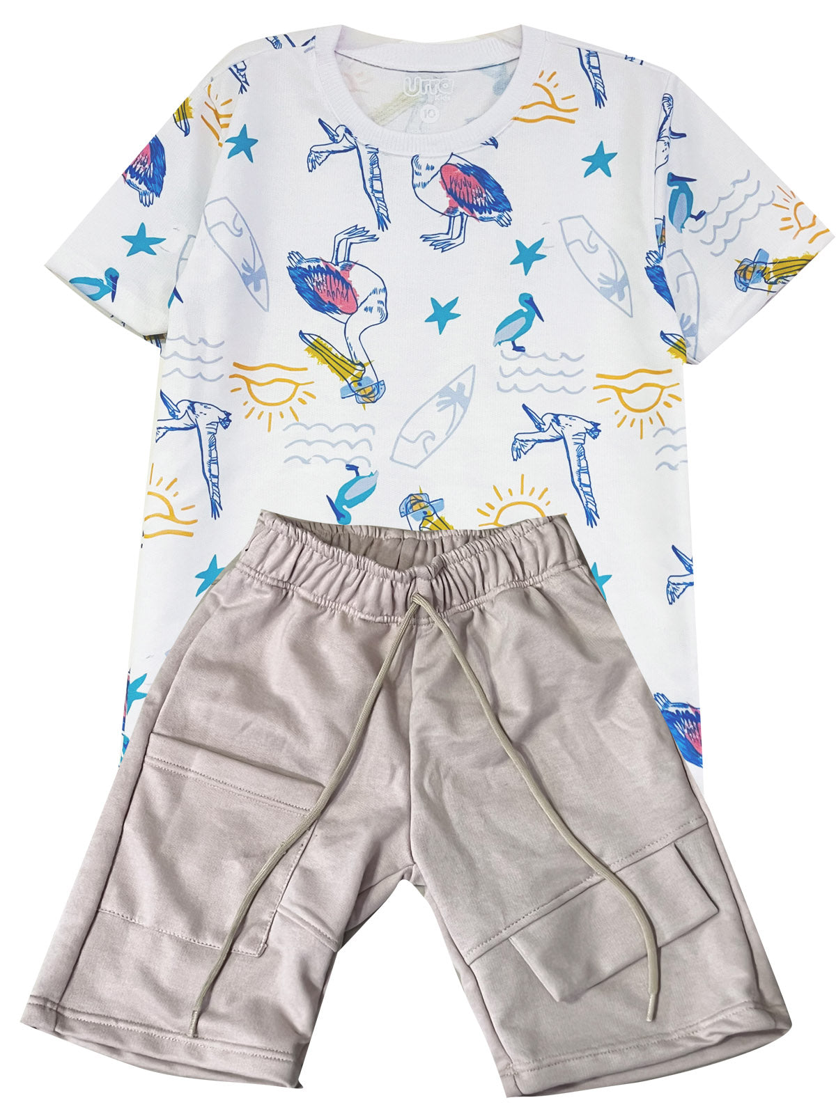 C1900 CONJUNTO CAMISETA OCEANO BLANCA/ BERMUDA KAKY BURDA