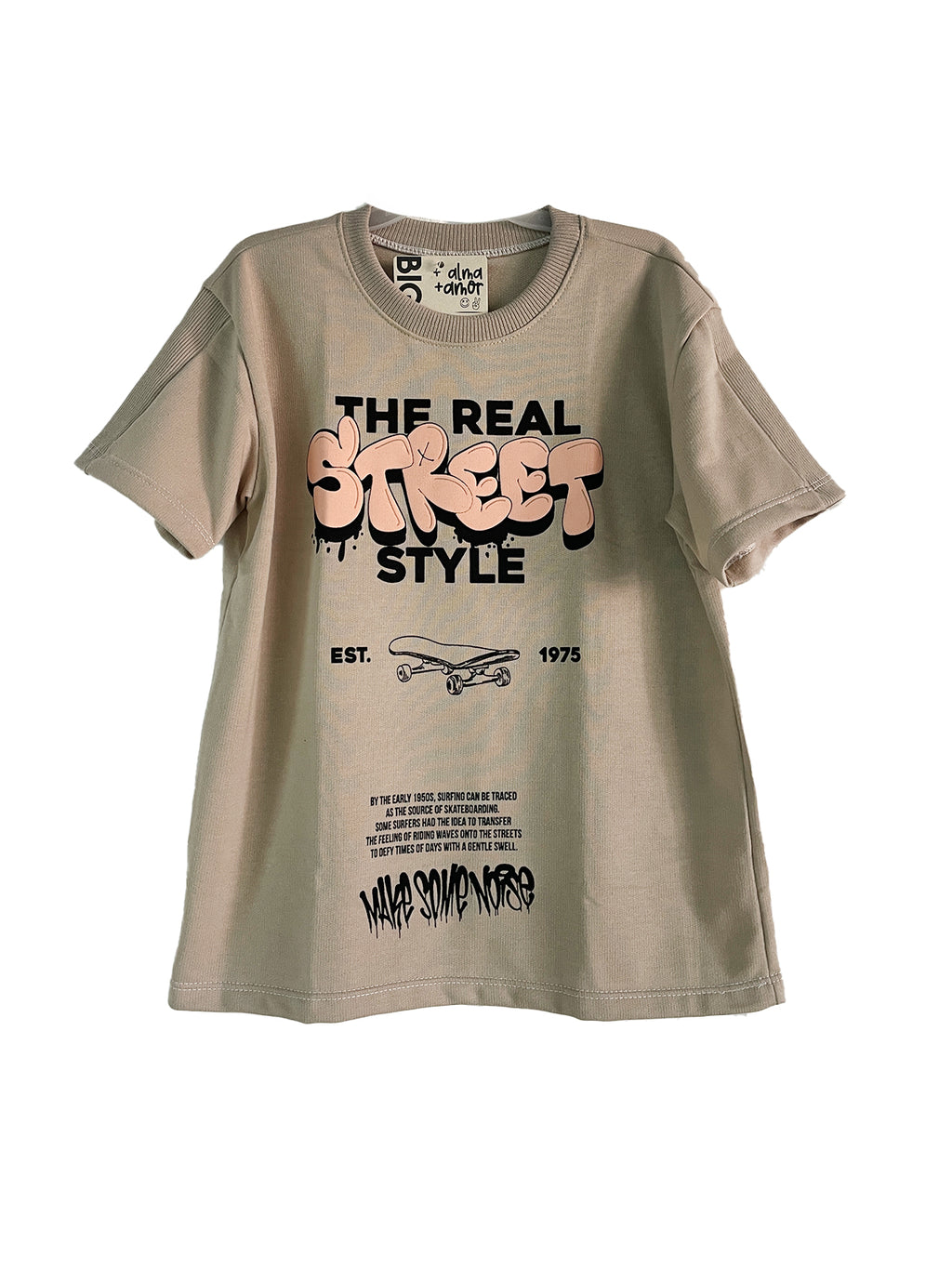 C2082 CONJUNTO CAMISETA OVER SIZE BEIGE Y BERMUDA NARANJA PASTEL