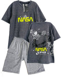 CAMISETA  OVER SIZE NASA NEGRO CROSS / BERMUDA BURDA GRIS JASPE