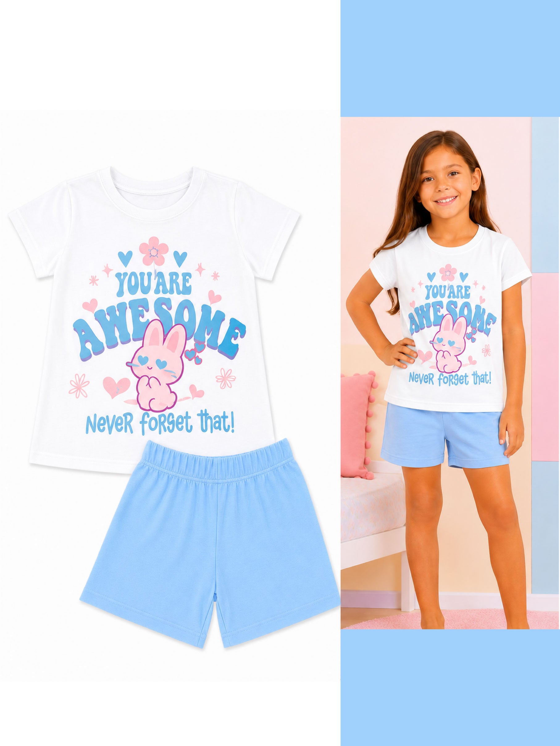 PC2118 PIJAMA CONEJITA BLANCO - AZUL