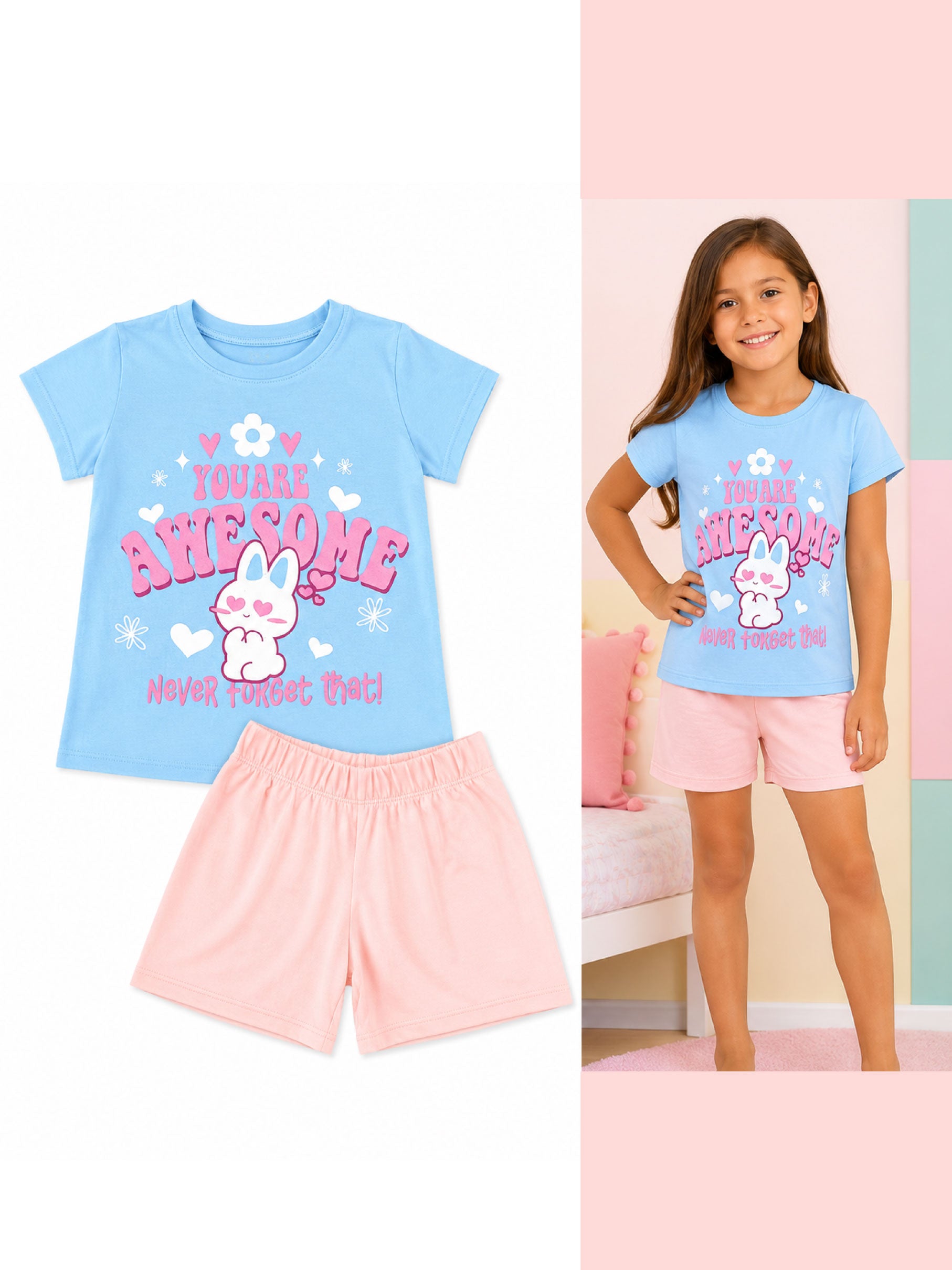 PC2118 PIJAMA CONEJITA AZUL - ROSA