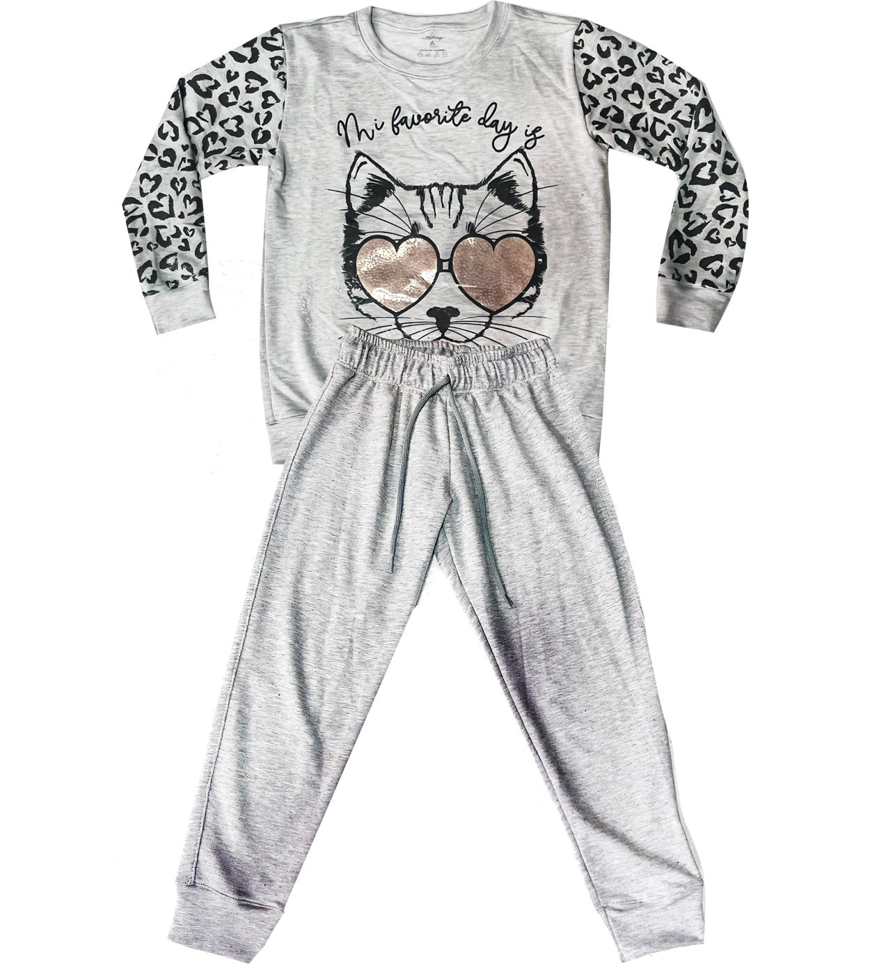 CONJUNTO NINA ANIMAL PRINT/ JOGGER GRIS JASPE